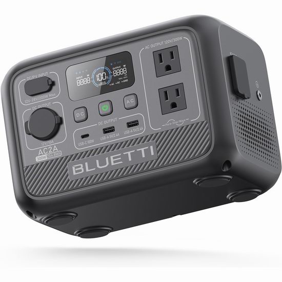 历史最低价！BLUETTI AC2A 204Wh LiFePO4 300瓦 超便携备用电源/移动电源6.5折 229加元包邮！