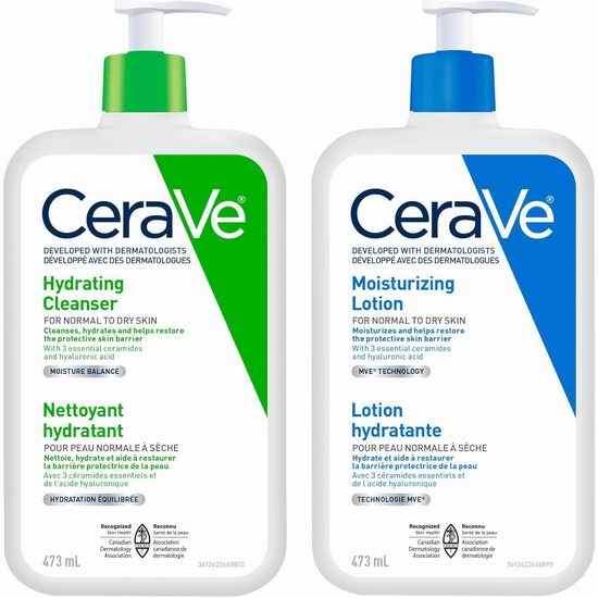  必入好价！CeraVe日常洗面奶+含透明质酸保湿乳液（2x473毫升）7.5折  29.99加元包邮！会员专享！
