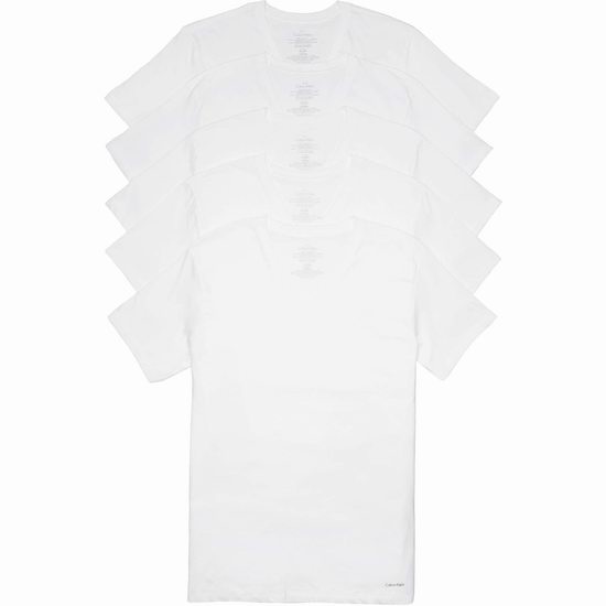  白菜价！历史新低！Calvin Klein Classics 男式白色纯棉T恤5件套 29.44加元！单件仅5.89加元！