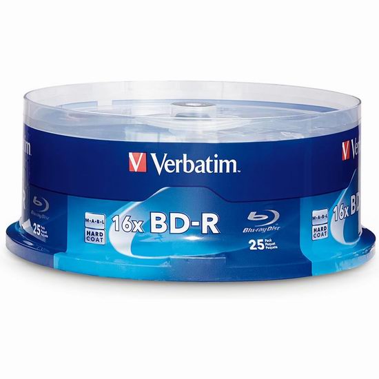  历史新低！Verbatim BD-R 25GB 16X 防划痕 可刻录蓝光光盘（25张）4.2折 17.99加元！可保存100年！