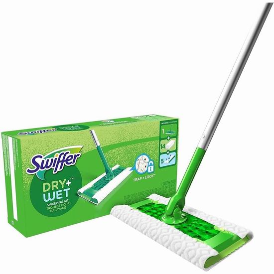  白菜价！历史新低！Swiffer 二合一 干湿拖把套装（ 1拖把杆+14干布+5湿布）3.1折 7.57加元！