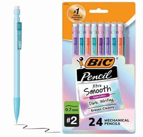  BIC 超顺滑粉彩自动铅笔24支装  带橡皮擦 7.12加元（原价  9.99加元）