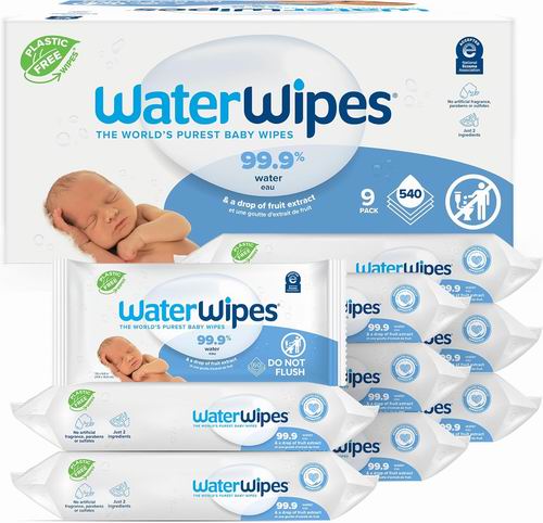  WaterWipes 无香无塑料99.9% 婴儿水基湿巾 540片（9包） 31.21加元（原价 43.97加元）！每包3.69加元