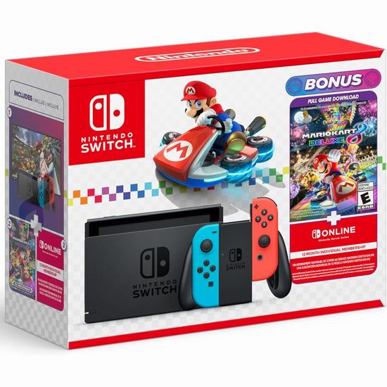  历史新低！Nintendo 任天堂 Switch 游戏机+《Mario Kart 马力欧卡丁车8豪华版》+1年订阅套装7.9折 399.96加元包邮！