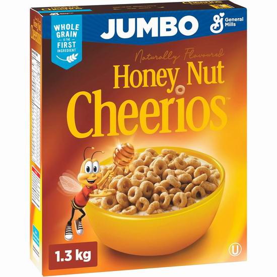  Cheerios 全天然五谷全麦 蜂蜜麦圈圈（430g-1.3kg）5.7折 3.16-8.55加元！