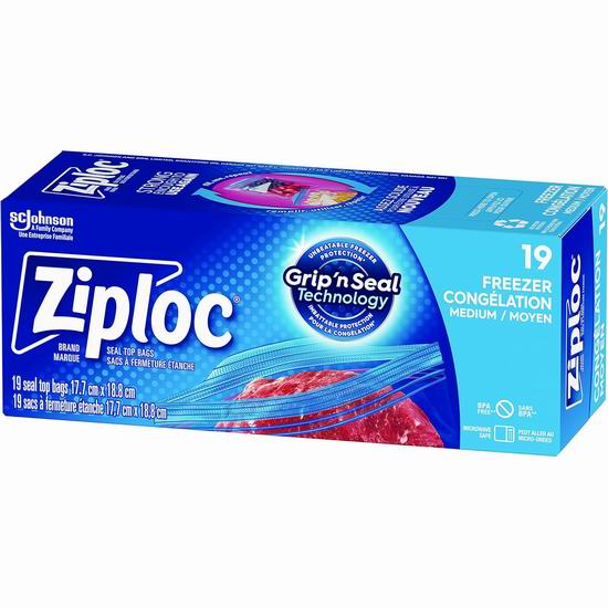  Ziploc 中号食品冷冻储存保鲜袋（19个）5.1折 3.05加元！