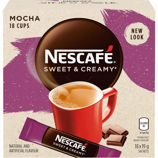  NESCAFÉ 雀巢香甜奶油 摩卡速溶咖啡（18袋） 4.72加元（原价 6加元）！单杯仅0.26加元！