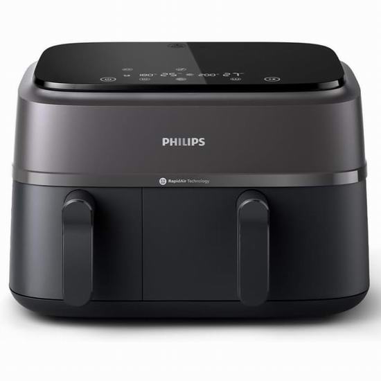 历史新低！Philips 飞利浦 NA350/00 9.5夸脱 8合1 大小双篮空气炸锅6.8折 169.99加元包邮！