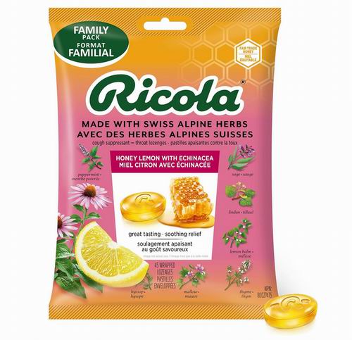 Ricola 蜂蜜柠檬紫锥菊止咳润喉糖45粒 5.99加元（原价 7.99加元）