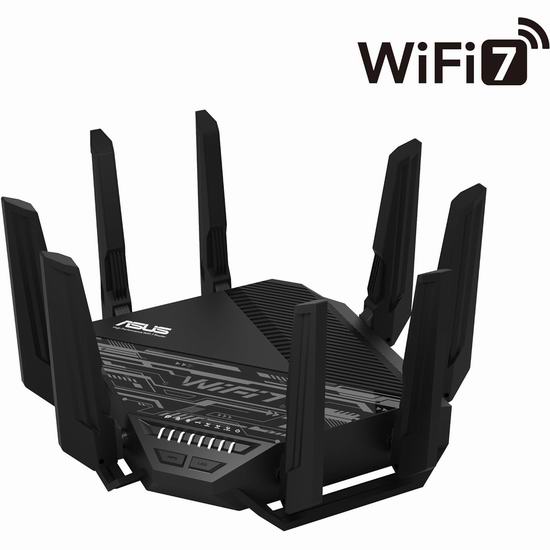  历史新低！ASUS 华硕 RT-BE96U BE19000 802.11BE WiFi 7 三频超高速 高性能无线AI智能路由器6.4折 629.99加元包邮！