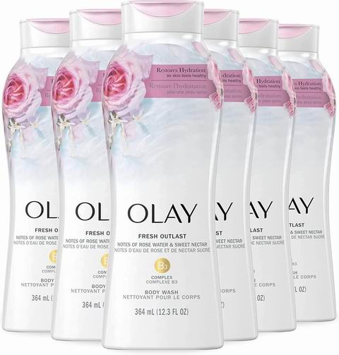  黑五史低！OLAY 玉兰油  玫瑰水与甜花蜜沐浴露 364毫升 × 6瓶 25.23加元（原价 47.94加元）！每瓶 4.2加元