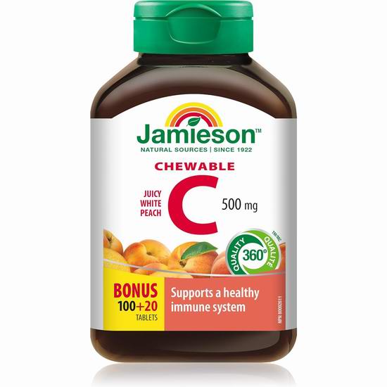  Jamieson 健美生 水果味维生素C咀嚼片（500mg x 120片） 4.18加元（官网价 11.99加元  ）