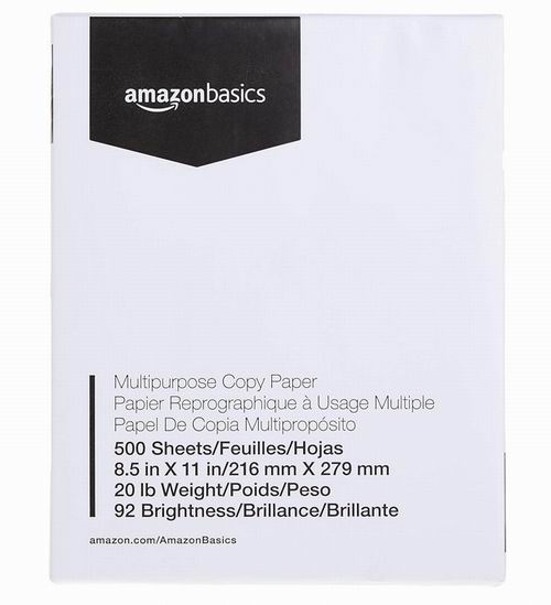  AmazonBasics   8.5 x 11 英寸多用途打印纸500张  10.99加元