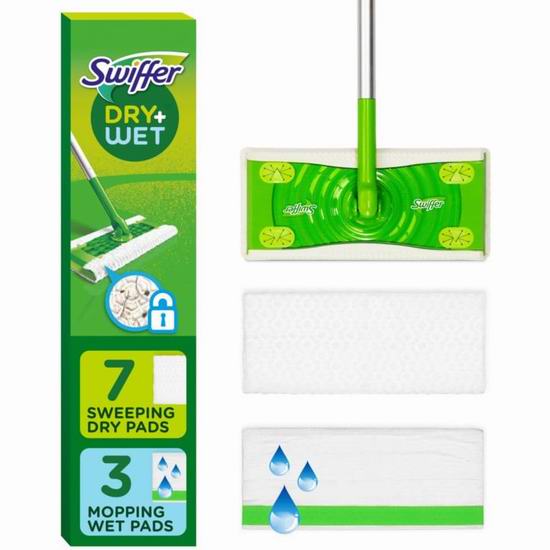  历史最低价！Swiffer Sweeper Dry + Wet 1+10 拖把组合套装6折 17.99加元！