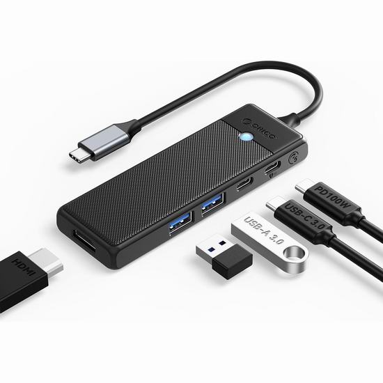  ORICO 5合1 USB C集线器 9.59加元（原价  23.99加元）