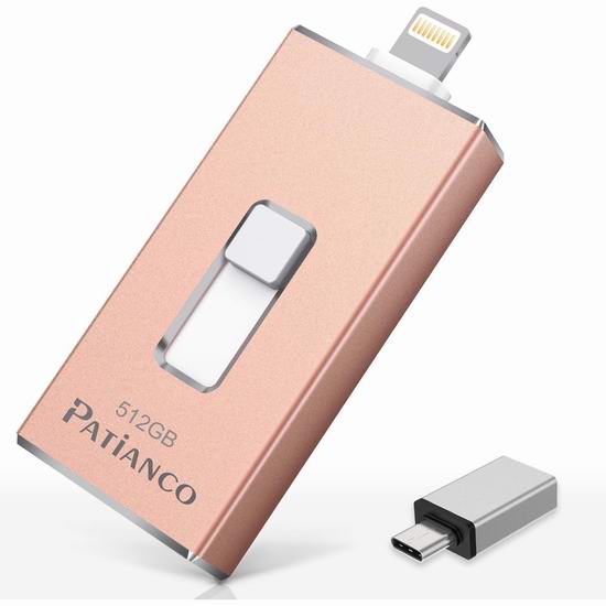  历史新低！Patianco Apple MFi认证 三接口 512GB USB iPhone手机U盘3.9折 23.49加元包邮！2色可选！