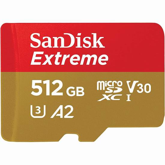  SanDisk 闪迪 Extreme microSDXC UHS-I 512GB 存储卡4.1折 49.99加元包邮！