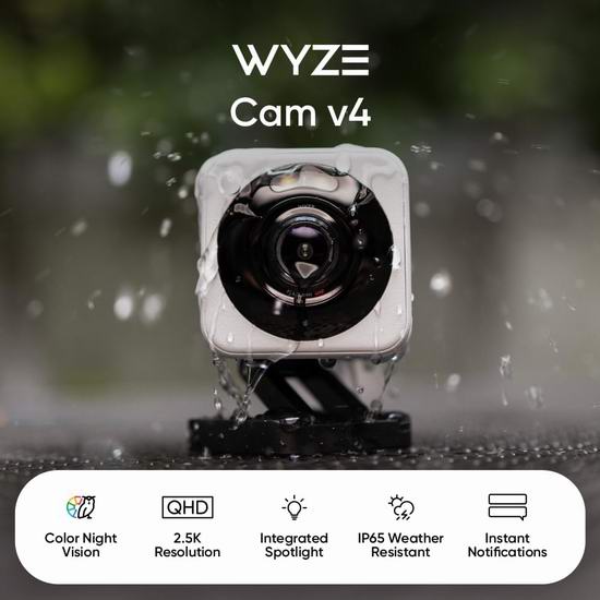  Wyze Cam v4 2K超高清 Wi-Fi 室内/室外智能家居安全摄像头7.9折 39.66加元包邮！