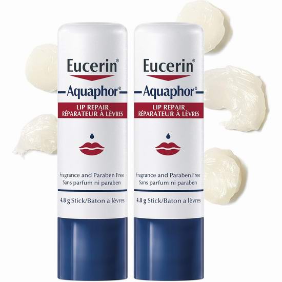  历史最低价！Eucerin Aquaphor 无香型 深层修复 保湿润唇膏2支装5.5折 5.49加元！皮肤科医生推荐！