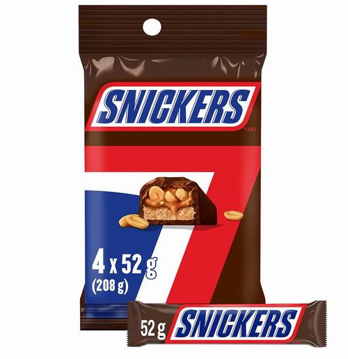  SNICKERS 花生牛奶巧克力棒4条 3.92加元