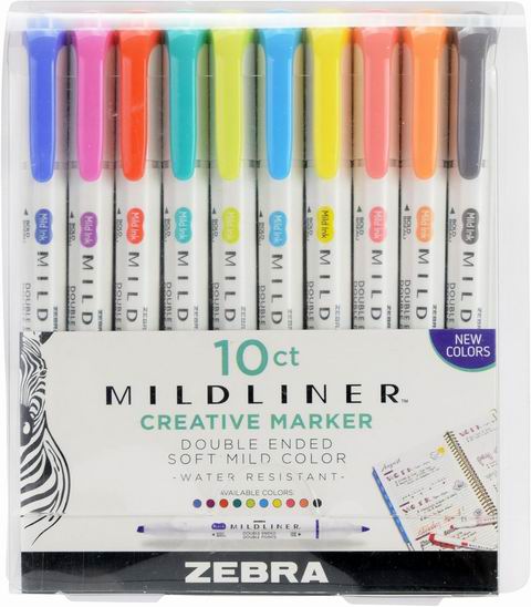  Zebra Pen Mildliner 双头荧光笔10支  12.5加元（原价 15.99加元）