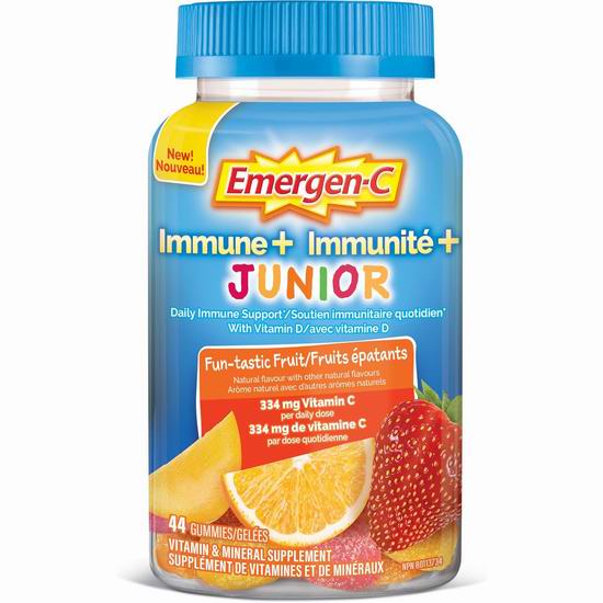 Bug价！超级白菜！历史新低！Emergen-C Immune+ Junior 水果味 儿童维生素C软糖（44粒）购3瓶，单价2折 4加元+包邮+免税！