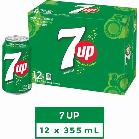  历史新低！7UP 七喜 柠檬青柠软饮料（355ml x 12罐）购3件，单价4加元！比Costco便宜3.79加元！